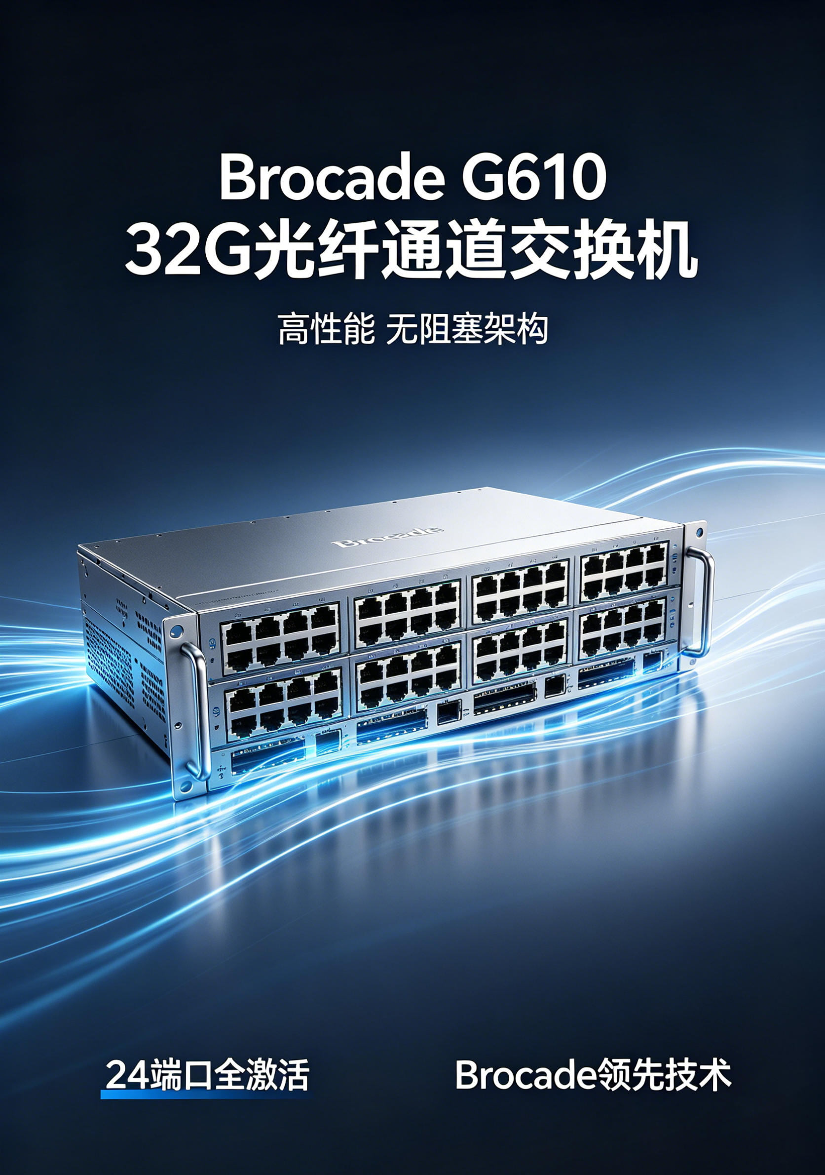 Brocade G610 32G Fibre Channel Switch with 24 Ports 1.536Tbps Non-Blocking & NVMe over FC Support