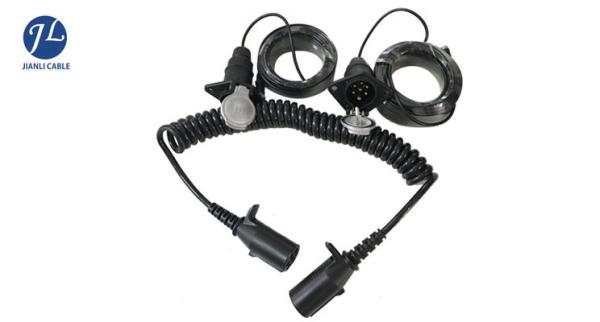 Retractable Coiled Power Cable With 7 Pole Truck Trailer Plug For Reverse Camera