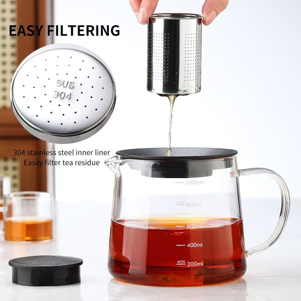 Custom Capacity Glass Teapot With Infuser 1500ml 50OZ Borosilicate Tea Kettle Stove Safe