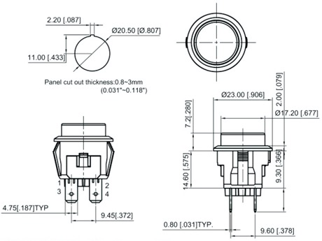 Прочный электрический переключатель кнопки LC210-4, 10A/16A 125V/250V, VDE ENEC CQC UL
