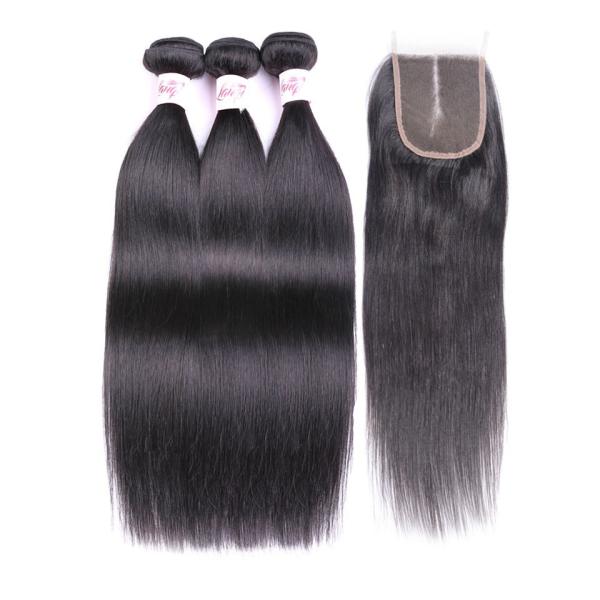 Silky Straight Remy Indian Human Hair Weave Bundles With Closure