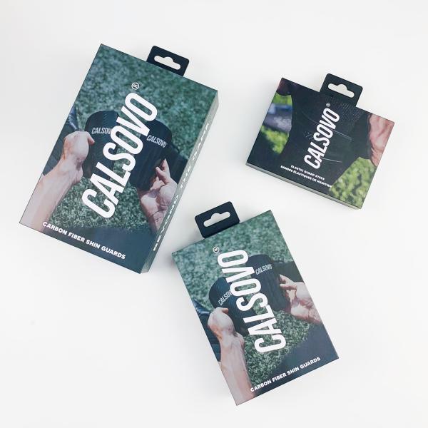 Custom Double printed Rigid Cardboard Packaging Sports Knee Pads Grip Sock Packaging Boxes with hooks