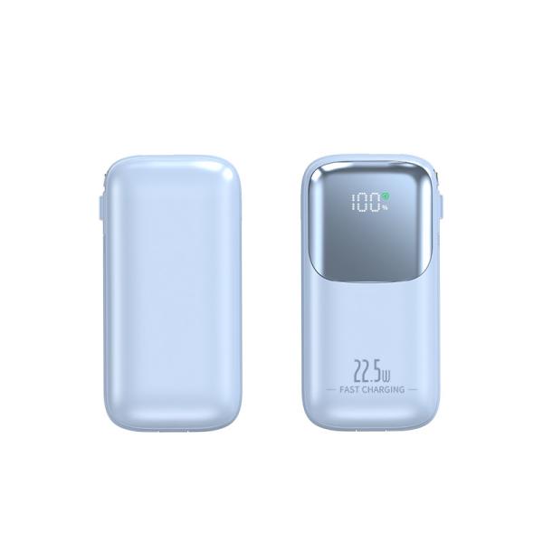 Portable 10000mAh Pocket Power Bank With 2 Cord PD 22.5W Fast Charging LED Display USB-C Output