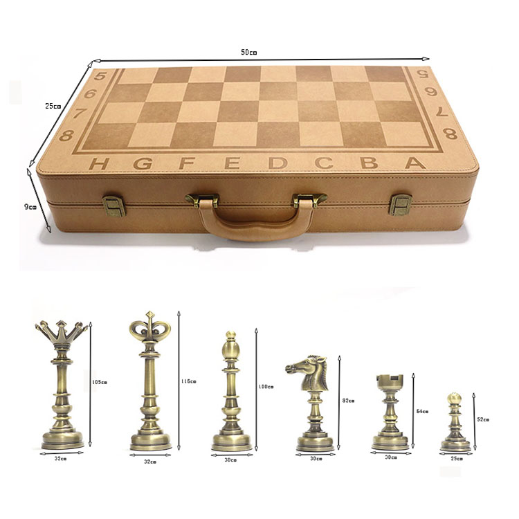 Luxury Zinc Alloy Chess Set with Foldable Wooden Board and Customized Logo for Adults and Children