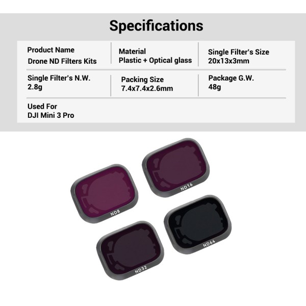 Lightweight Drone ND Filter ND8 ND16 ND32 ND64 DJI Mini 3 Pro ND Filters With Multi Layer Coating Optical Glass