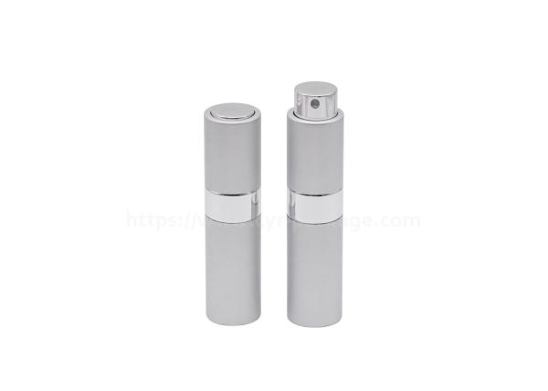 Empty Twist Up Perfume Tester Bottle 8ml 10ml Round Aluminum Glass Refillable Mist Spray