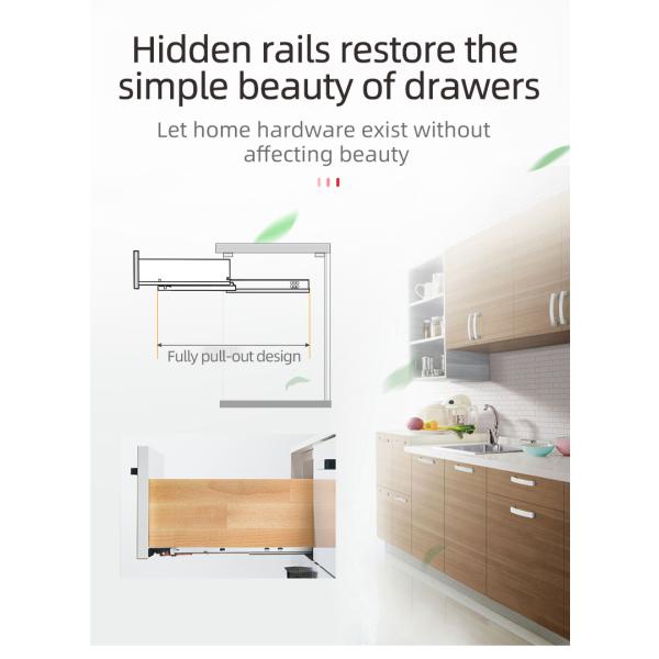 3D Plastic Clip Full Extension Soft Close Undermount Drawer Slide for Kitchen Cabinet