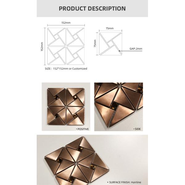 201 304 листа Backsplash плитки мозаики нержавеющей стали цвета меди волосяного покрова 6mm