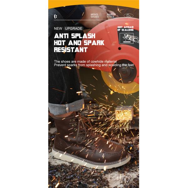 Brown Cowhide Rubber Sole Security Safety Boots Steel Toe Anti Smashing Kevlar Anti Proof Work