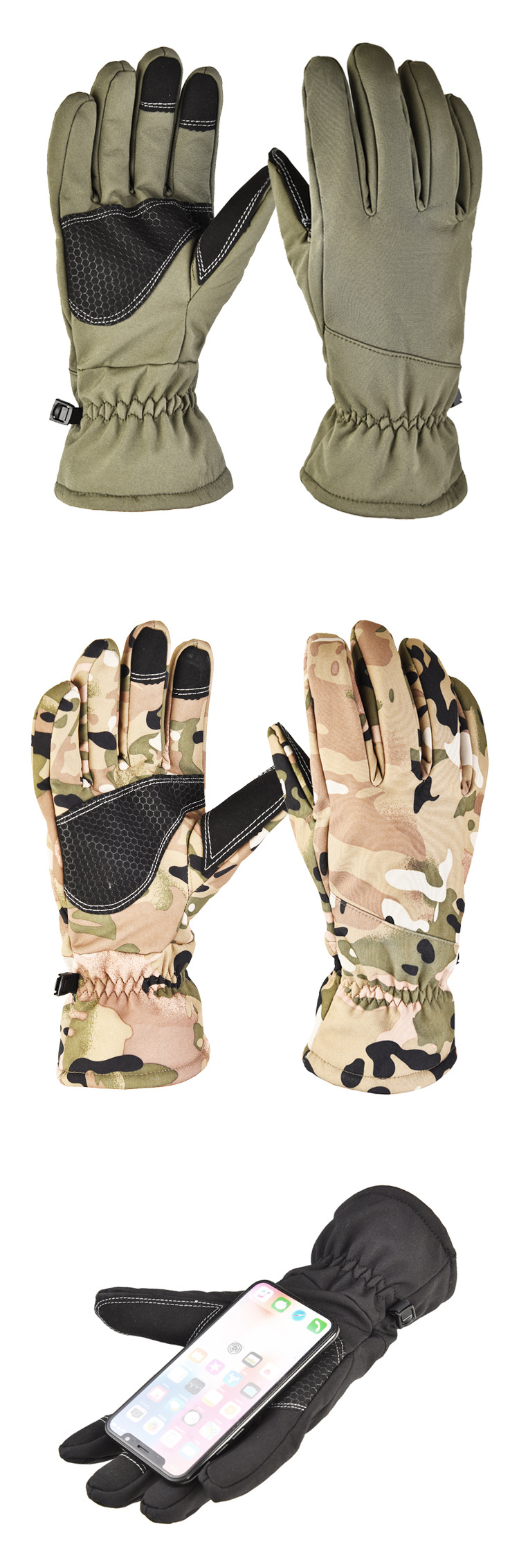 Customized Size Leather Ski Gloves Waterproof Touch Screen Warm Insulated Breathable Cold Weather Gloves for Men Women
