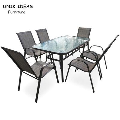 O jantar exterior da conversação do pátio da mobília do jardim ajustou o aço moderno do metal de 7 partes