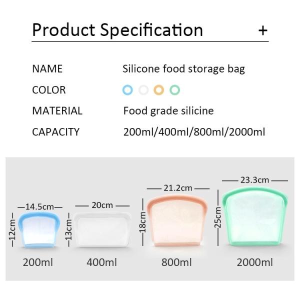 Sacs de conservation alimentaire réutilisables en silicone écologiques – Hermétiques, sans BPA et étanches – Sans danger pour le congélateur, le micro-ondes et le lave-vaisselle – Parfaits pour la préparation des repas, les restes, les aliments pour bébés et les voyages