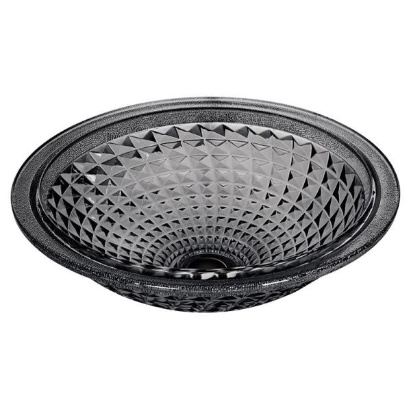 Circular Handmade Crystal Wash Basins Vessel Glass Bathroom Funnel Shaped Smoke Gray