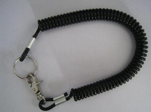 Plastic 40cm Long Black Coiled Leash Connector w/2pcs Plastic Clip Ends