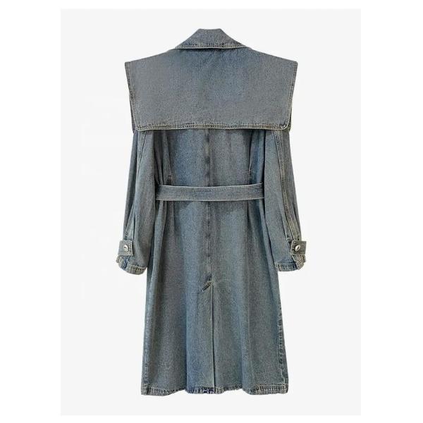                  High End Fashion Winter Loose Blue Denim Jacket Windbreaker Trench Ladies Long Coat for Women             