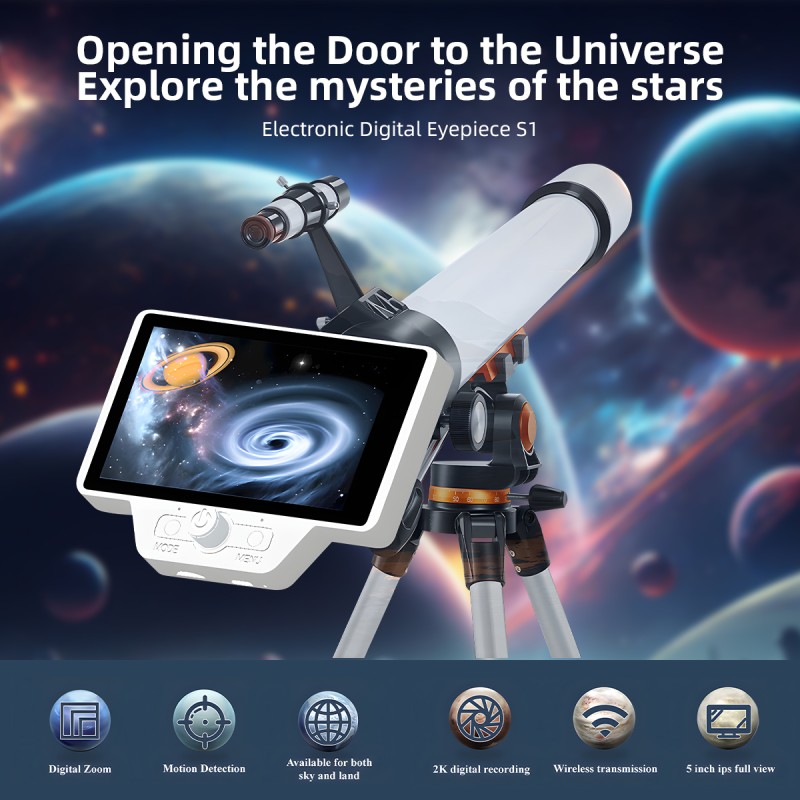 Newest 2K HD Digital Electronic Eyepiece for Microscope or Telescope Camera 5.0 Inch IPS Screen Video Recorder with WiFi