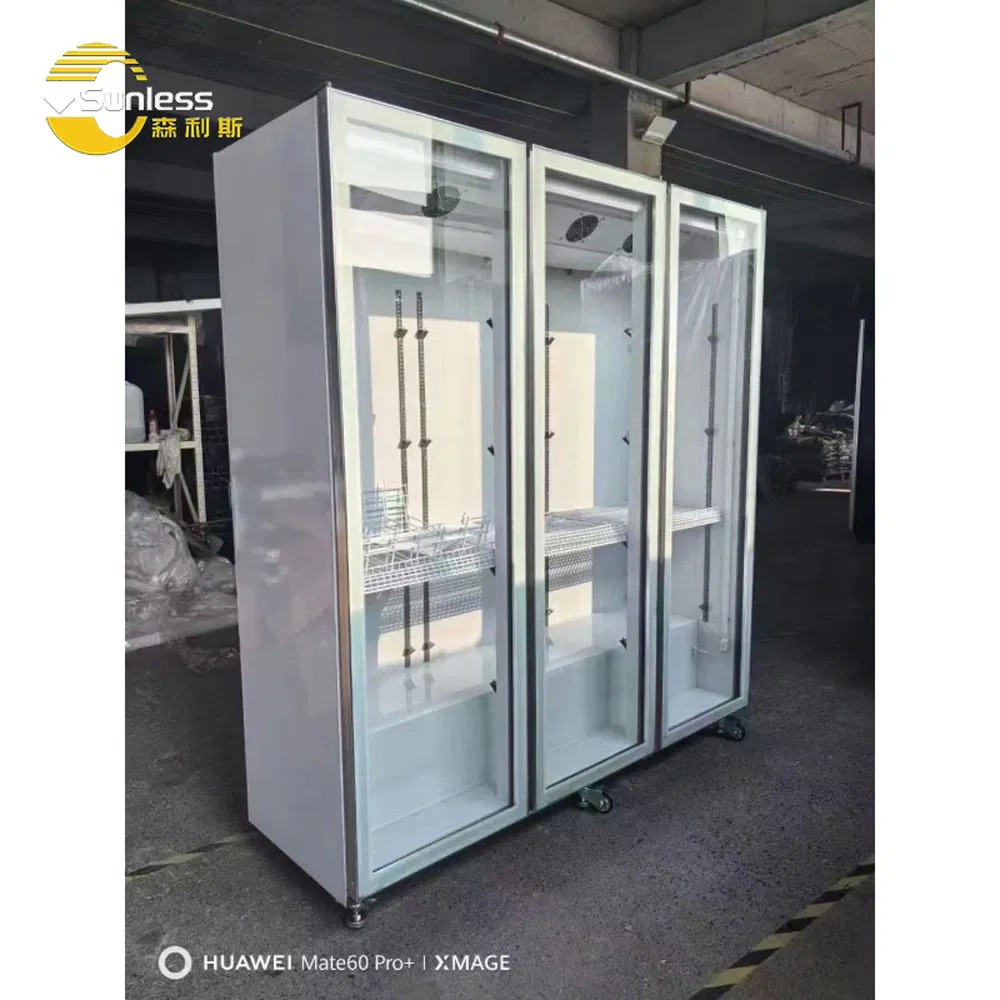Lockable Double Door Display Refrigerator Supermarket Upright Beverage Fridge 900L
