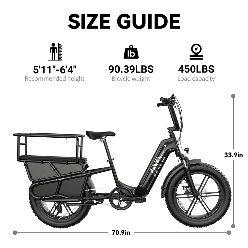 Hot Sale Carbon Steel Frame 7-Speed Double Lithium Battery 20 Inch Hydraulic Disc Brakes 48V/250W Rear Hub Motor Cargo Bike