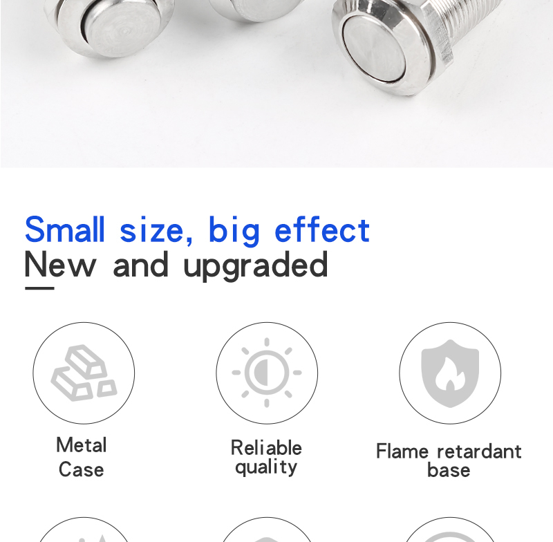 10MM Metal Push Button Switch Self-Resetting Latching Normally Open Miniature Illuminated Switch 2Pin High Head