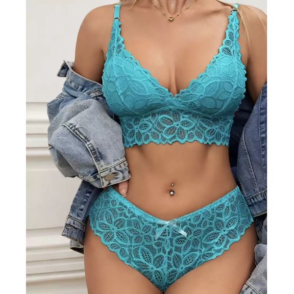 Women Lingerie Set Underwear Sexy Lace Wire-free Bra Set Gather Seamless Triangle Cup Bra Underwear Women's Small Breast