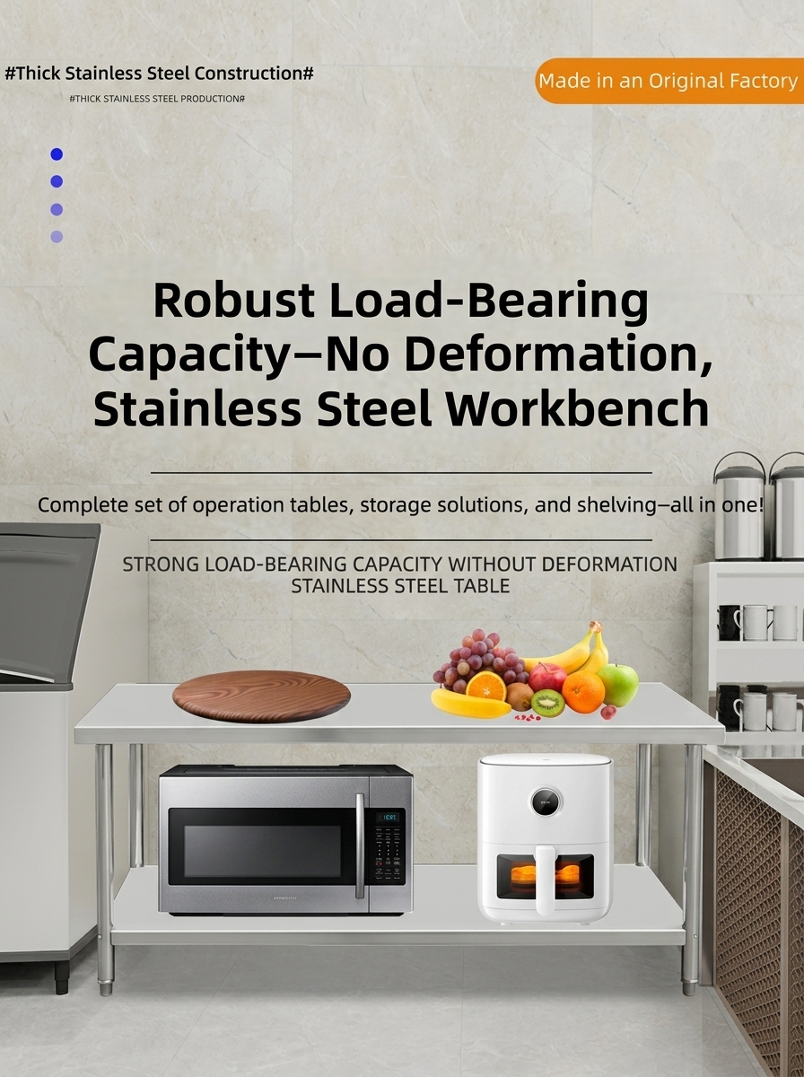 500kg Load Capacity 304 Stainless Steel Double-layer Commercial Work Table and Kitchen Worktable