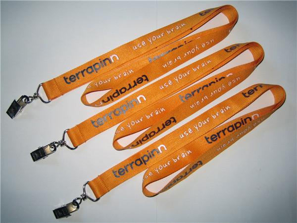Imprint polyester badge lanyard with metal card clip, polyester id card lanyard in bulk,