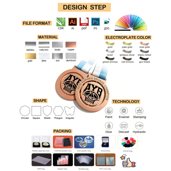 Custom 3D zinc alloy sport medals with gold UV printing for marathon, graduation, and awards.