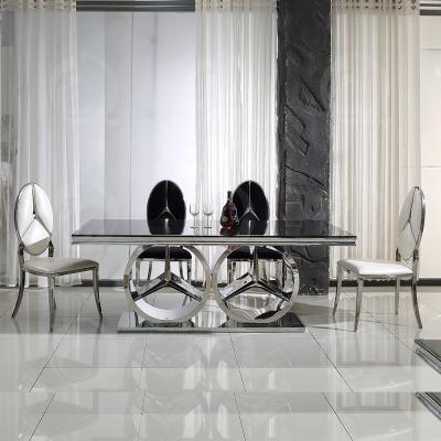 a mesa de jantar 160kg de aço inoxidável ajustou a parte superior de mármore 78inchx40inchx30inch