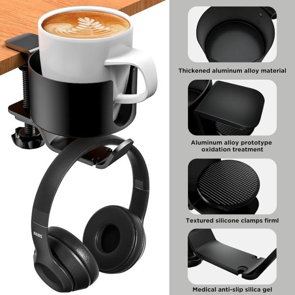 Desk Cup Holder with Headphone Hanger Keep Your Drinks and Headphones in Place