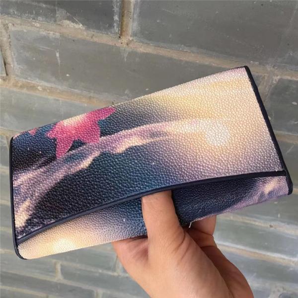 Authentic Exotic Stingray Skin  Women's Long Wallet Genuine Leather Lady Floral Clutch Purse Female Large Card Holders