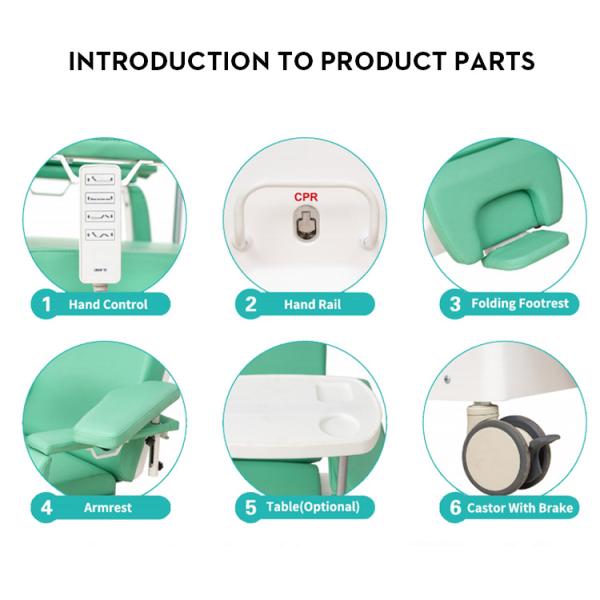 Mn-BDC001B Economic 5 Function Electric Adjustable Patient Transfusion Reclining Dialysis Chair with Wheels