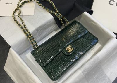 Classic Style Green Croc Crossbody Bag , 25.5cm Crocodile Skin Shoulder Bag
