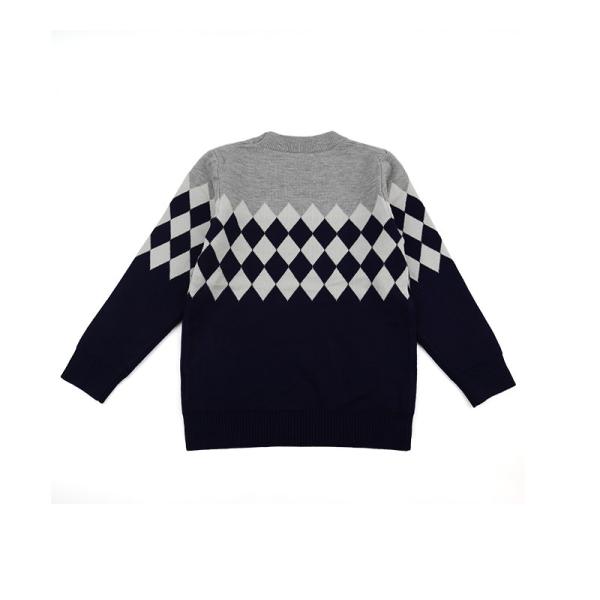 Custom Knitted Cotton Yarn diamond pattern Baby Boy Winter Wear Pullover and Sweater for Kids