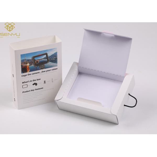 White Paper 80gsm 100gsm Data Cable / Electronics Packaging Box With Black Hangtag