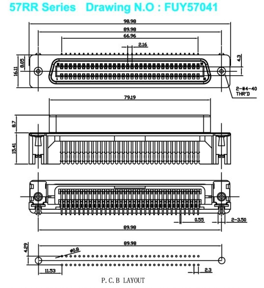 64 Pin Centronic PCB Right Angel Female connector Certificated UL