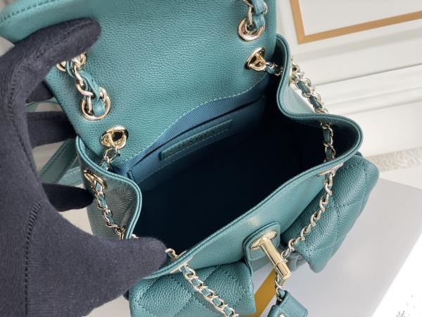 Lichi Chanel Designer Brand Backpack de couro 23P Duma Small Peacock Green nova