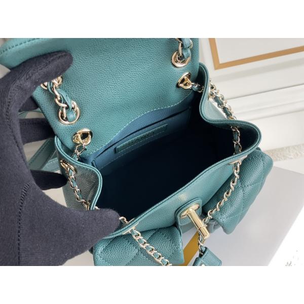 Litchi Chanel Designer Brand Backpack en cuir 23P nouvelle Duma Small Peacock Green
