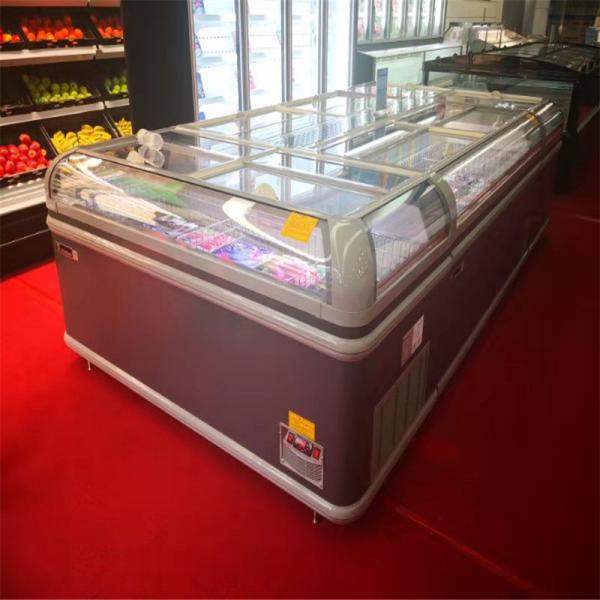 Supermarket Commercial Island Freezer Sliding Glass Curved Lid Chest Combined Island Fridge Freezer
