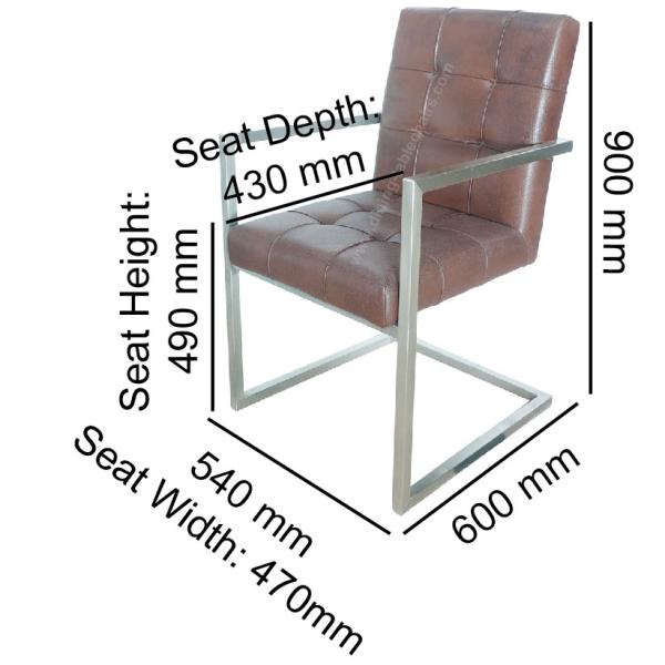 Living Room Armrest Stainless Dining Chair Brown Shell Brushed Legs