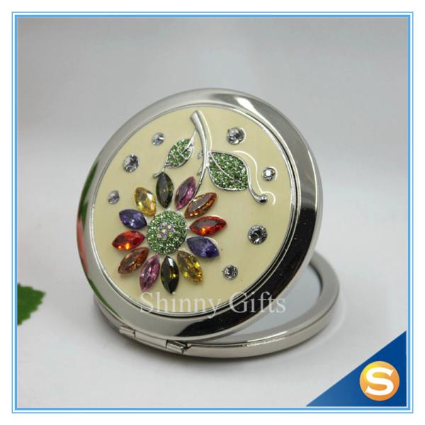 Shinny Gifts Wholesale Colorful Rhinestones Flower Design Small Round Mirror