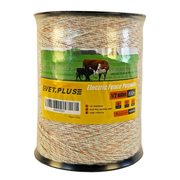 Electric Fence Wire with 9 Strands Stainless Steel Conductors for Reliable Conductivity, 3mm Diameter Portable Electric Fence Polywire, UV and Rust Resistant