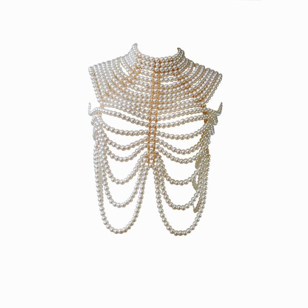 2025 Europe and America Multilayer Pearl Choker Chest Shoulder Chain Pearl Body Chain Wholesale Price