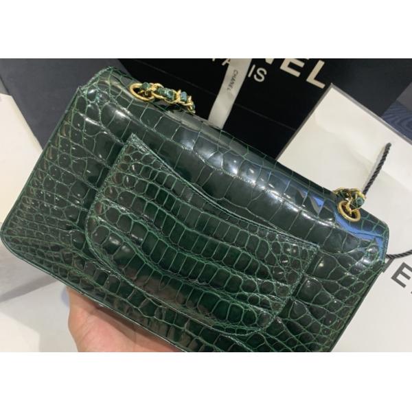 Classic Style Green Croc Crossbody Bag , 25.5cm Crocodile Skin Shoulder Bag
