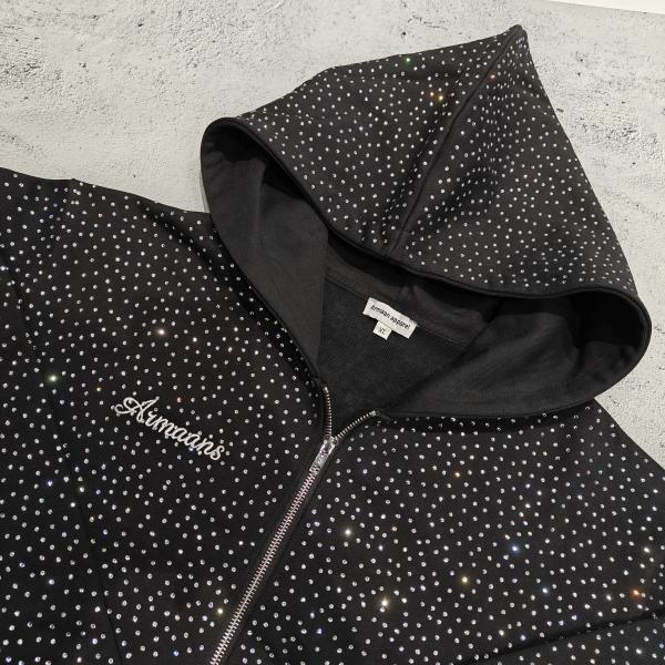 2025 Custom Big Hood Zipper Hoodie Jacket 100% Cotton French Terry All Over Print Rhinestone Zip UpHoodie for Men