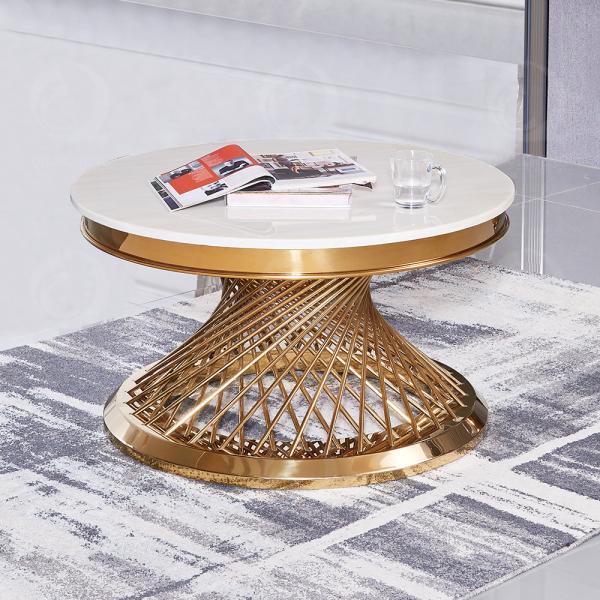 Qiancheng Marble Top Coffee Table Dia 90x50cm High Gloss Round Coffee Table