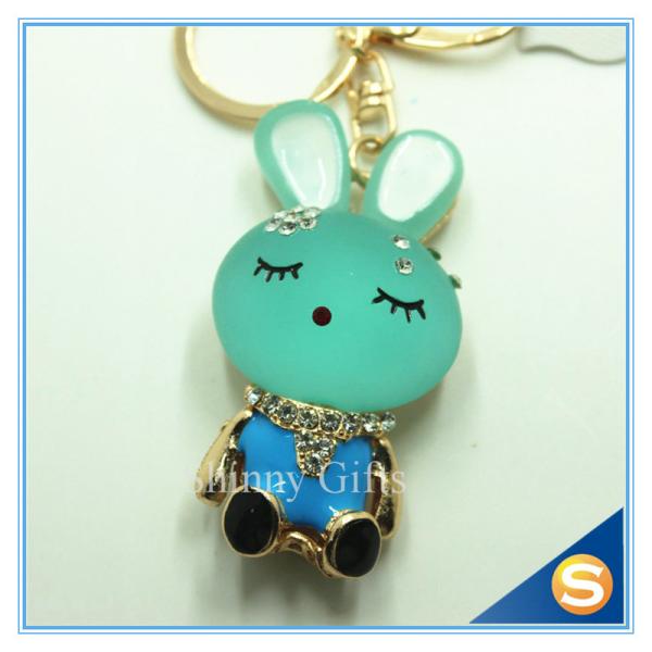Trendy Rhinestone Cute Rabbit Shape Crystal Gold Plated Key Chain For Handbag Decoraction