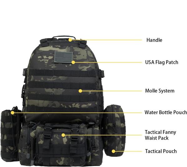 Military Backpack, Tactical, Large Molle Assault Pack Military Tactical Army Camping Hiking Trekking