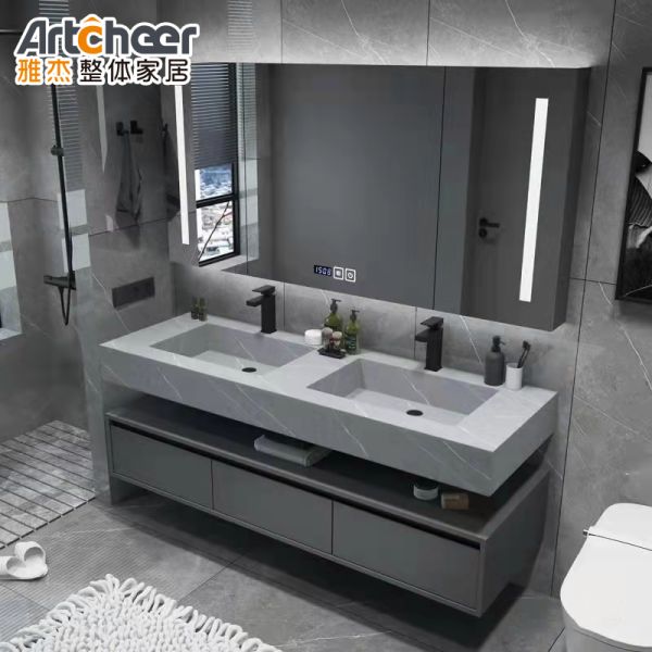 Modern Design Wall Mounted Bathroom Vanity with Stone Table Top Vanity Combo