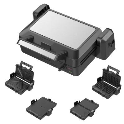 1200W Detachable Contact Grill 3 Plates 105 180 Degree Open Temperature Adjust Knob Electric PTFE Non-Stick For Household BBQ