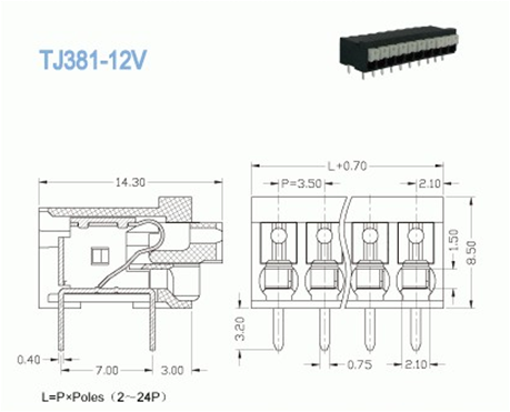 3.50mm 10A Spring Terminal Block For PCB Switch Elevator 2 Pole - 28 Pole